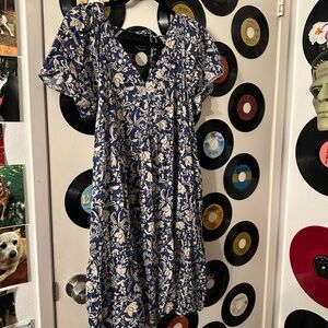 Floral Blue and Cream Dress